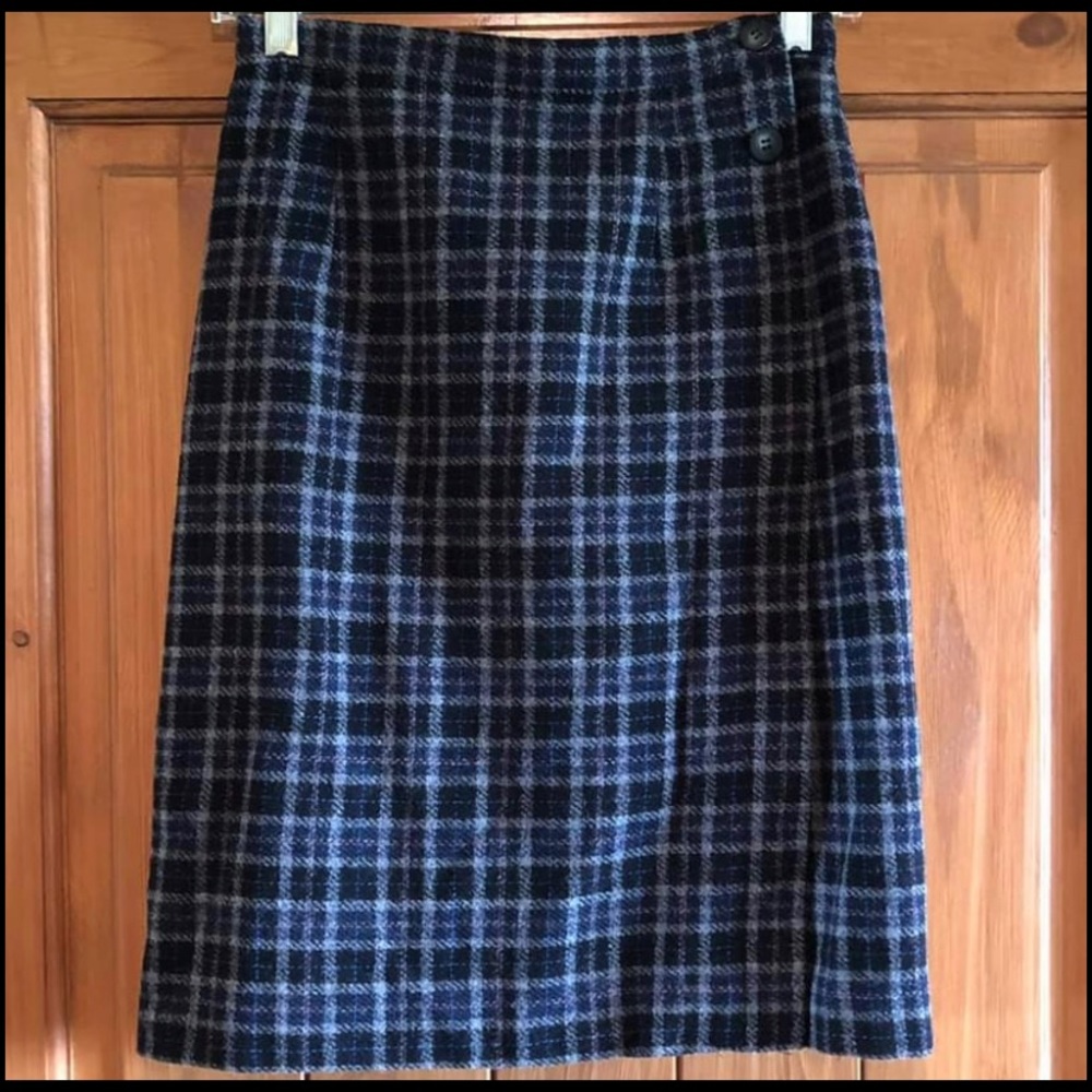 Light/Dark Blue Wool Tartan Skirt